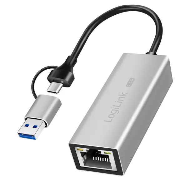 Adaptateur LogiLink USB-a/C vers Ethernet 2,5G, argenté