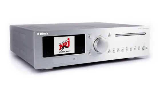 Block CVR-200 Récepteur stéréo Blu-ray avec 2 sorties audio 100 W pour le streaming et la lecture vidéo, couleur argent diamant