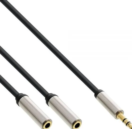 Câble audio Y InLine Slim, jack 3,5mm mâle vers 2x jack femelle, 1m