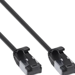Câble ethernet Cat.8.1 InLine patch slim, U/FTP, TPE sans halogène, noir, 0,3m