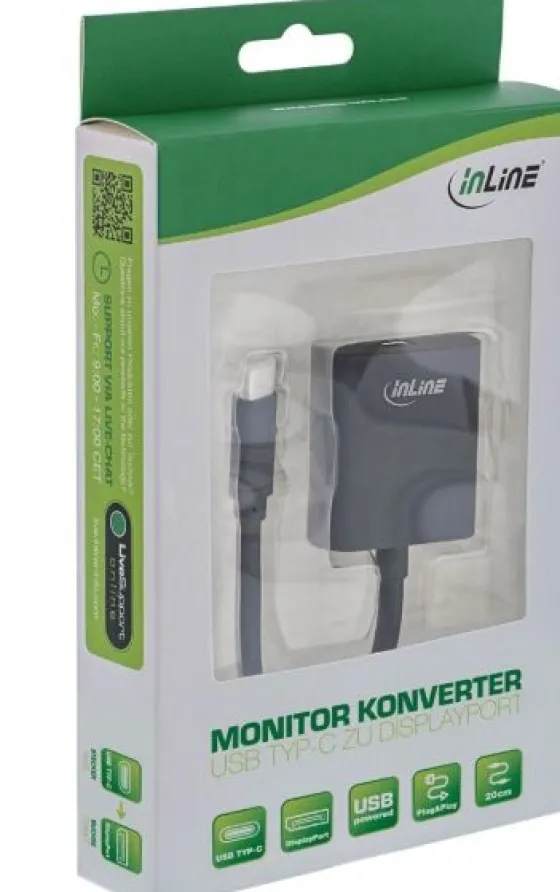Convertisseur InLine USB type-C mâle vers DisplayPort femelle (ancien DP), 4K2K, 0,2 m, noir