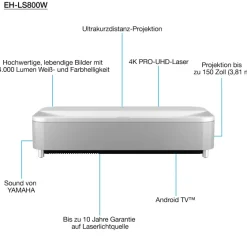 Epson EH-LS800W Vidéoprojecteur, 3840 x 2160 4K UHD, 4000 Lumen