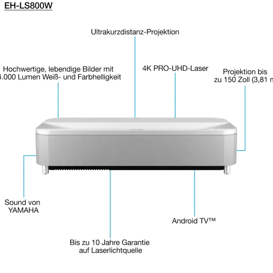 Epson EH-LS800W Vidéoprojecteur, 3840 x 2160 4K UHD, 4000 Lumen