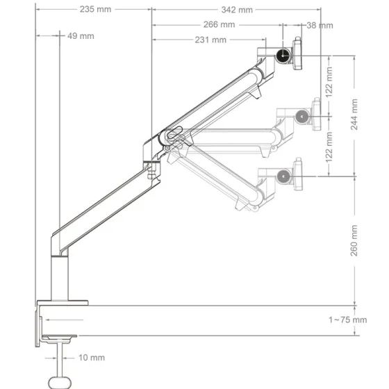 Hagor HA Bras de levage à gaz medium Support de table pour un écran, jusqu'à 9kg de charge