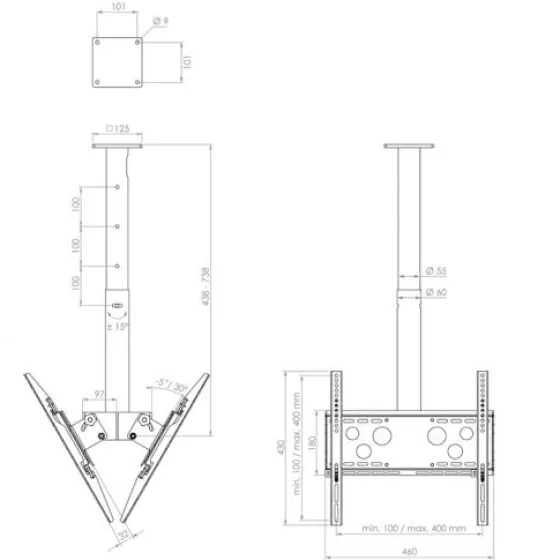 Hagor HA DH Duo S - Support plafond dos-à-dos pour écran - 32-50" | max. VESA 2x400x400 | longueur 400 - 700mm