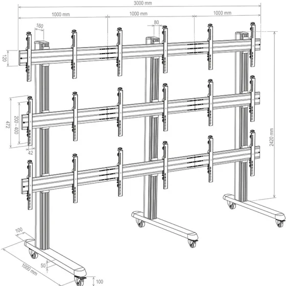 Hagor HA-VWT - Chariot pour mur d'images 3x3 - 46-55" |max. VESA 800x400 | charge max. 360 kg