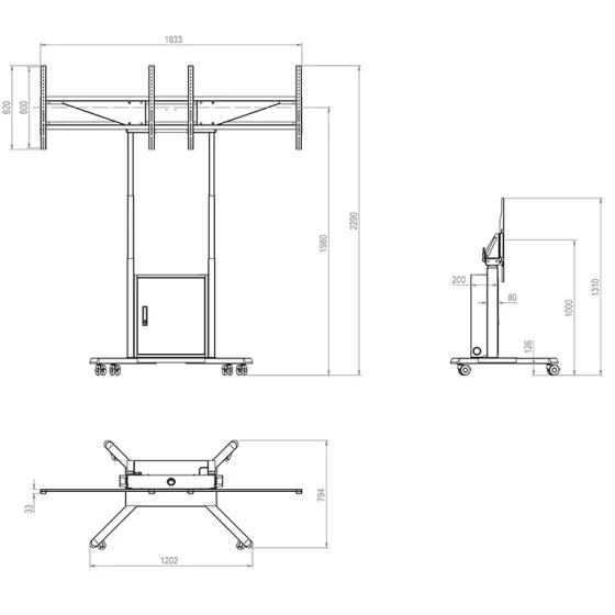 Hagor HP Twin Lift M-DW système de levage mobile, électrique et motorisé, réglable en hauteur, pour deux écrans placés côte à côte (side-by-side)