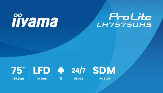 iiyama ProLite LH7575UHS-B2AG écran d'affichage numérique 4K de 75 pouces avec disponibilité 24 h/24, 7 j/7, système d'exploitation Android, fonction de basculement en cas de défaillance du signal et emplacement pour carte Intel® SDM