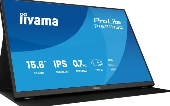 iiyama ProLite P1671HSC-B1 moniteur IPS Full HD 16 pouces avec station d'accueil USB-C, haut-parleurs intégrés et housse en cuir