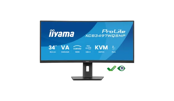 iiyama ProLite XCB3497WQSNP-B1 Moniteur incurvé de 34 pouces avec résolution UWQHD, station d'accueil USB-C et support réglable en hauteur