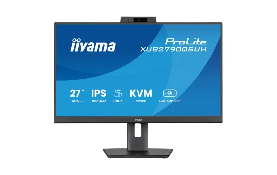 iiyama ProLite XUB2790QSUH-B2 moniteur IPS 27 pouces avec caméra Windows Hello intégrée, microphone et station d'accueil USB-C
