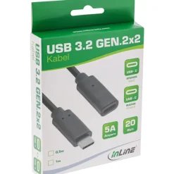 InLine Câble USB 3.2 Gen.2x2, rallonge USB-C ST/BU, noir, 0,5 m