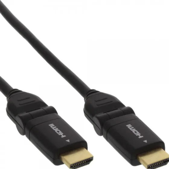 InLine HDMI , HDMI-High Speed avec Ethernet, , contacts verticaux, noir, connecteur flexible à angle droit 2m