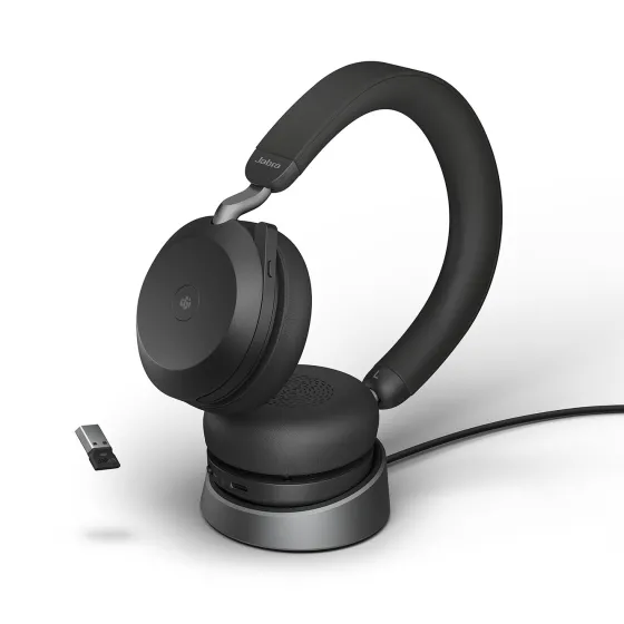 Jabra Evolve2 75 - Micro-casque stéréo sans fil pour MS avec base, Bluetooth, USB-A, noir