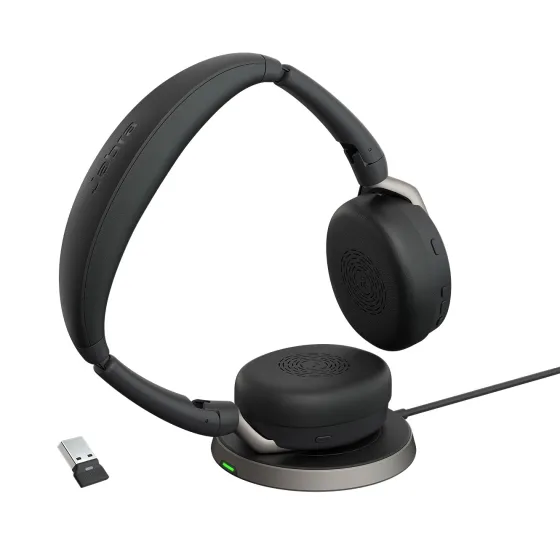 Jabra Evolve2 65 Flex Link380a UC Stereo - Micro-casque stéréo sans fil avec USB-A pour plateformes UC, chargeur inclus