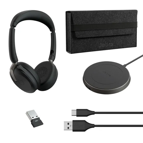 Jabra Evolve2 65 Flex Link380a UC Stereo - Micro-casque stéréo sans fil avec USB-A pour plateformes UC, chargeur inclus