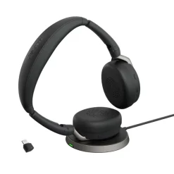 Jabra Evolve2 65 Flex Link380c MS Stereo - Micro-casque stéréo sans fil avec USB-C - certifié pour Microsoft Teams, socle de chargement inclus