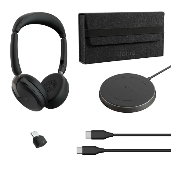 Jabra Evolve2 65 Flex Link380c UC Stereo - Micro-casque stéréo sans fil avec USB-C pour plateformes UC, socle de chargement inclus