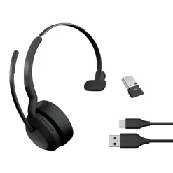 Jabra Evolve2 55 Link380a MS Mono - Micro-casque mono sans fil avec USB-A certifié pour Microsoft Teams, chargeur inclus