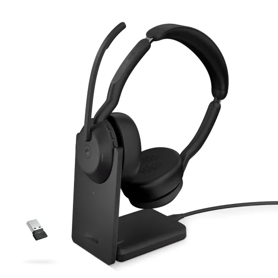 Jabra Evolve2 55 Link380a MS Stereo - Micro-casque stéréo sans fil avec USB-A - certifié pour Microsoft Teams socle de chargement inclus