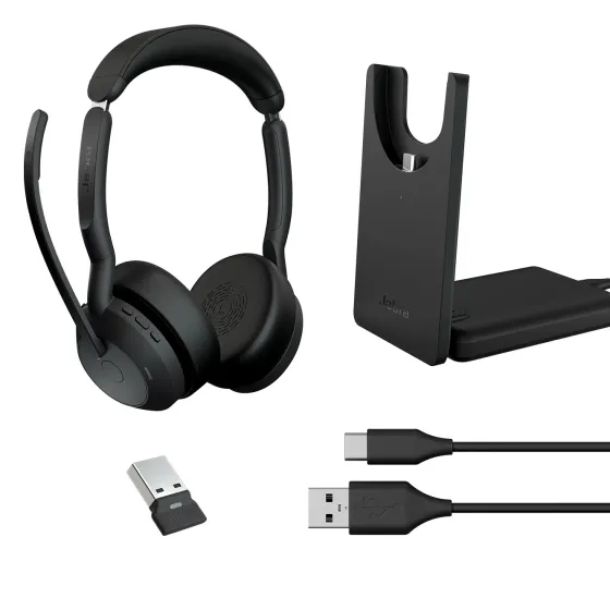 Jabra Evolve2 55 Link380a MS Stereo - Micro-casque stéréo sans fil avec USB-A - certifié pour Microsoft Teams socle de chargement inclus