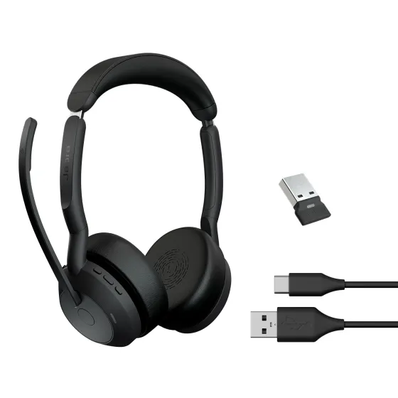 Jabra Evolve2 55 Link380a MS Stereo - Micro-casque stéréo sans fil avec USB-A certifié pour Microsoft Teams