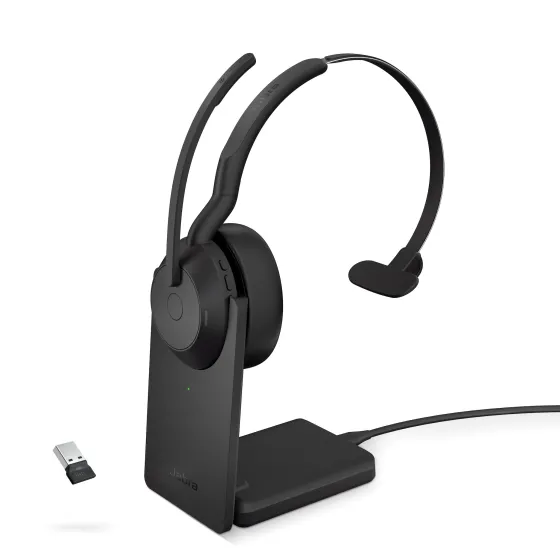 Jabra Evolve2 55 Link380a UC Mono - Micro-casque mono sans fil avec USB-A socle de chargement inclus