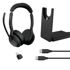 Jabra Evolve2 55 Link380c MS Stereo - Micro-casque stéréo sans fil avec USB-C - certifié pour Microsoft Teams socle de chargement inclus