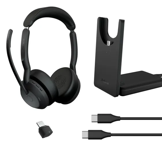 Jabra Evolve2 55 Link380c MS Stereo - Micro-casque stéréo sans fil avec USB-C - certifié pour Microsoft Teams socle de chargement inclus