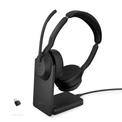 Jabra Evolve2 55 Link380c UC Stereo - Micro-casque stéréo sans fil avec USB-C, socle de chargement inclus