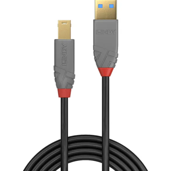 LINDY câble USB 3.2 Type A vers B de 5 m - Connecteur USB Type A vers B, 5 Gbit/s, gamme Anthra