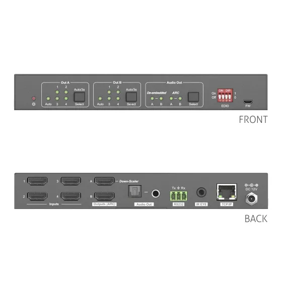 OneAV Switch HDMI 4x2 4K 18Gbps avec mise à l'échelle et extraction audio