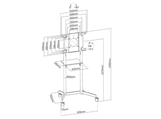 PureLink PM-CART-80W Support TV polyvalent PureMounts avec fonctions d'inclinaison, de pivotement et de panoramique pour écrans de 37 à 80 pouces