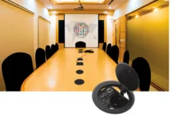 Solution multi–connexion de table Kramer RTBUS-21 - rond encastré avec ouverture pneumatique, découpe de 110 mm, argent