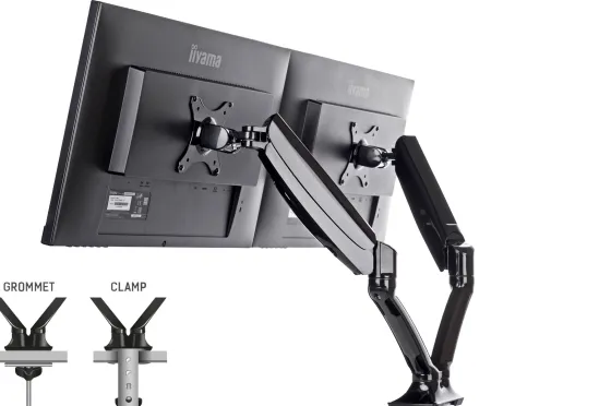 Support de bureau iiyama DS3002C-B1 à bras pneumatique articulé, pour 2 écrans