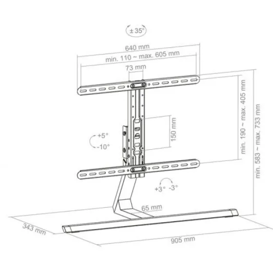Support de table fixe Hagor HA Tablestand réglable en hauteur manuellement - 55-75" (inclinable et pivotant)