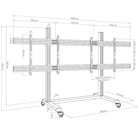 Support mobile Hagor CPS Mobile Stand Dual 3327 pour 2 écrans - 75"-86“, noir