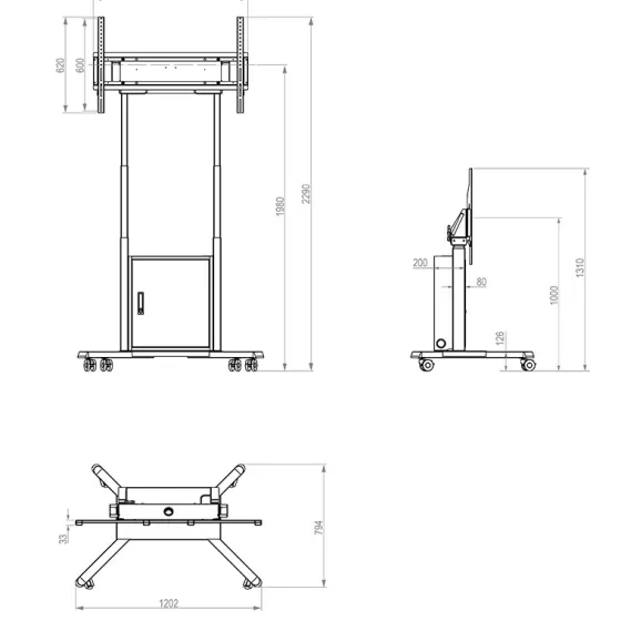 Support mobile Hagor HP Twin Lift M-B réglable en hauteur électriquement - 55"-86"