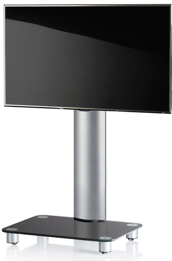 Support mobile TV VCM "Bilano" argent, verre noir, roulettes incluses