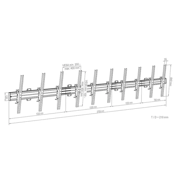 Support mural Hagor comPROnents® Menuboard pour 5 Displays - 46"-65" (Portrait, inclinable)