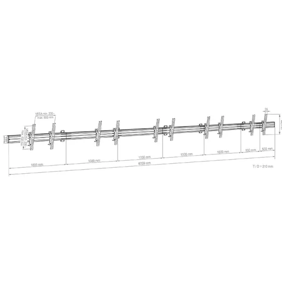 Support mural Hagor comPROnents® Menuboard pour 5 Displays - 46"-65" (Paysage, inclinable)