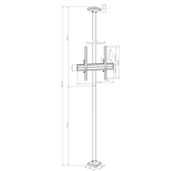 Support mur/plafond Hagor CPS Floor-Ceiling Single System 46"-65"