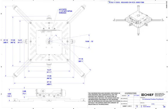 Support plafond universel Chief VCTUB, jusqu'à 68 kg