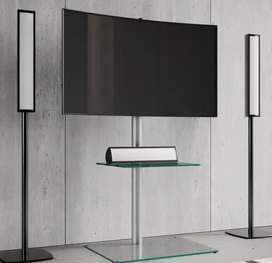 Support TV sur pied VCM "Alani" - avec étagère en verre