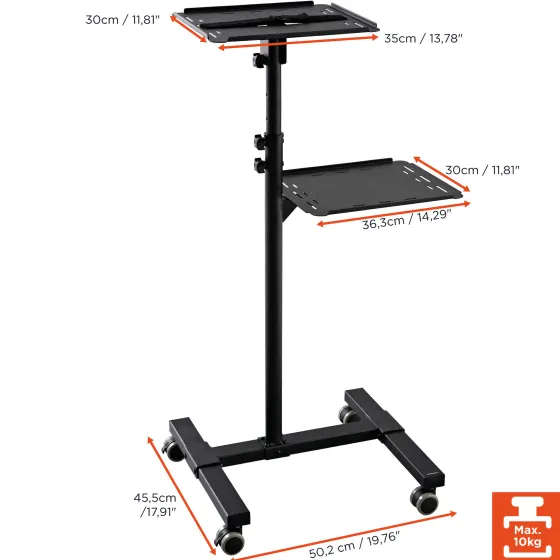 Table mobile de présentation celexon PT3020 pour vidéoprojecteur, à 2 plateaux - Noir