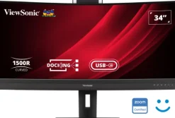 ViewSonic VG3457CV 34" UWQHD 21:9 Moniteur d'accueil pour visioconférence incurvé avec Windows Hello & Zoom®-Pop-up-Webcam certifiée