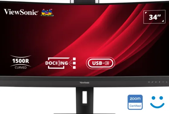 ViewSonic VG3457CV 34" UWQHD 21:9 Moniteur d'accueil pour visioconférence incurvé avec Windows Hello & Zoom®-Pop-up-Webcam certifiée