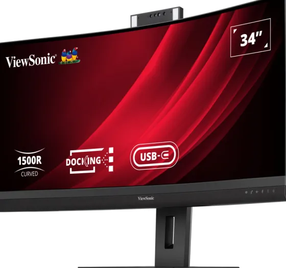 ViewSonic VG3457CV 34" UWQHD 21:9 Moniteur d'accueil pour visioconférence incurvé avec Windows Hello & Zoom®-Pop-up-Webcam certifiée