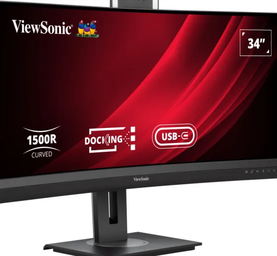 ViewSonic VG3457CV 34" UWQHD 21:9 Moniteur d'accueil pour visioconférence incurvé avec Windows Hello & Zoom®-Pop-up-Webcam certifiée