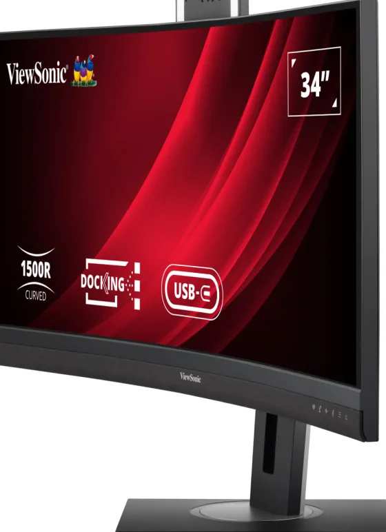ViewSonic VG3457CV 34" UWQHD 21:9 Moniteur d'accueil pour visioconférence incurvé avec Windows Hello & Zoom®-Pop-up-Webcam certifiée
